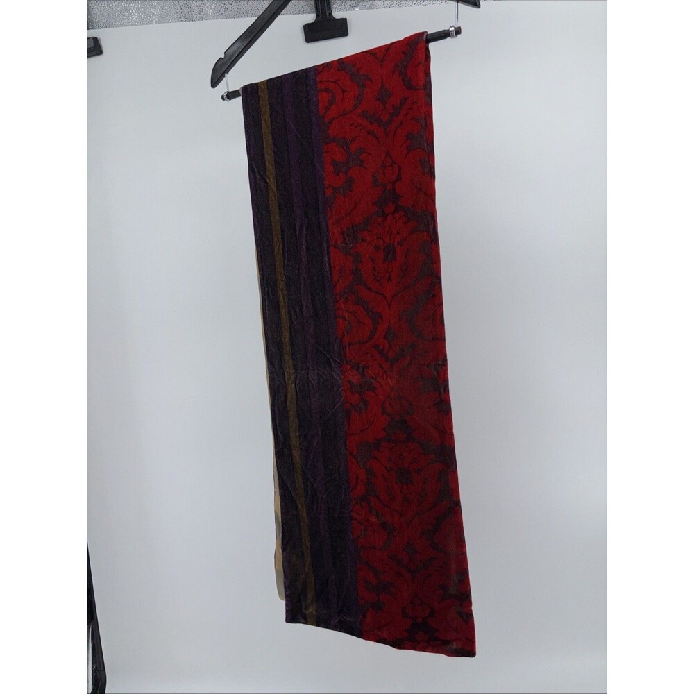 Vintage Ann Taylor Loft Velvet Damask Printed Purple Red Lined Scarf Shawl - Picture 4 of 7